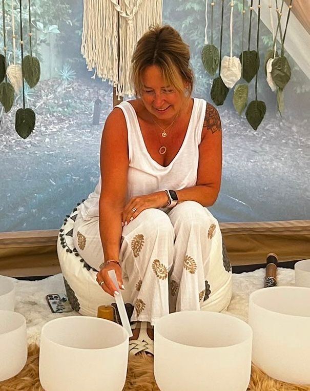 Sound bath ceremony with singing bowls