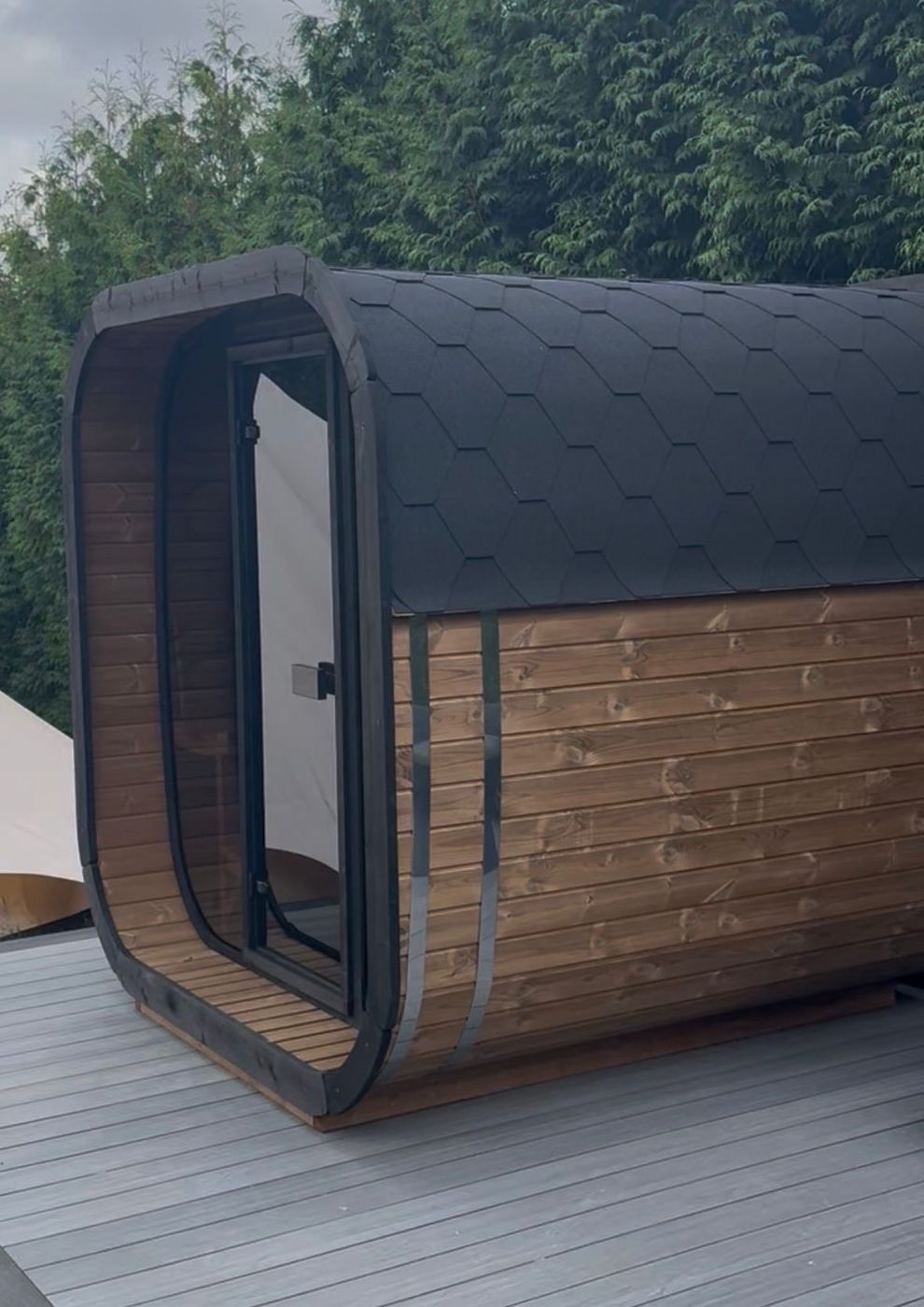 Outdoor sauna cabin at a Gather & Grow retreat